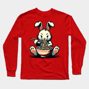 Rabbit eating ramen noodles Long Sleeve T-Shirt